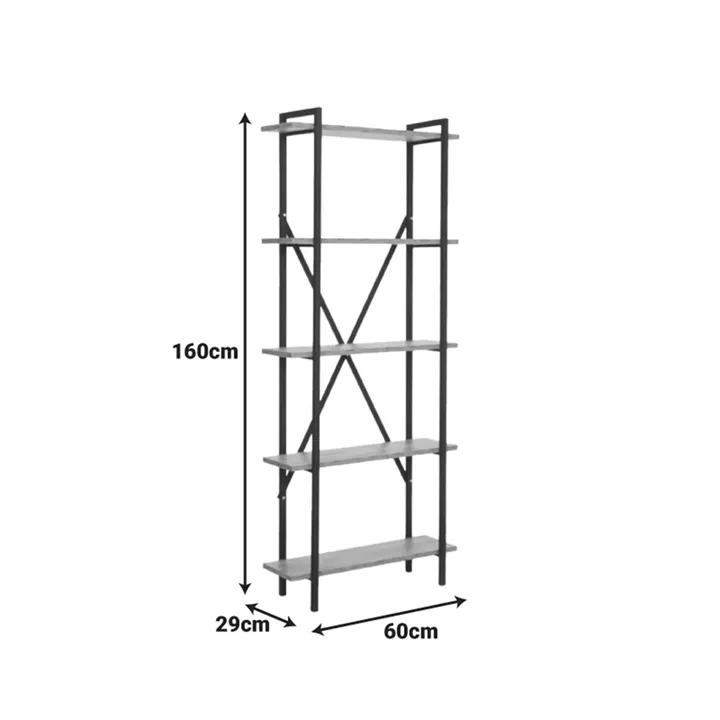 Βιβλιοθήκη Derena pakoworld oak με μαύρο μέταλλο 60x29x160εκ