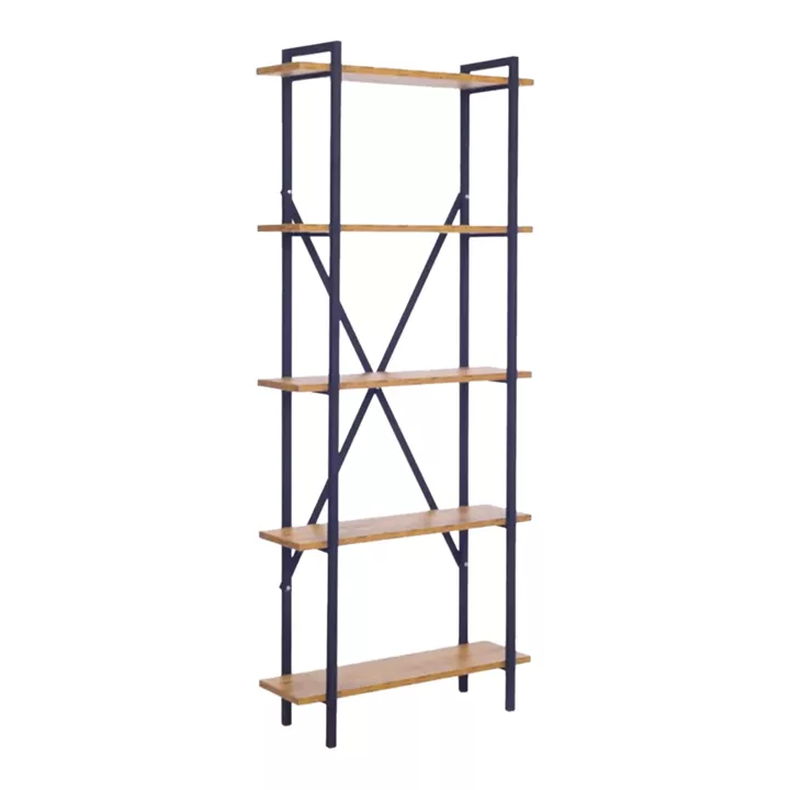 Βιβλιοθήκη Derena pakoworld oak με μαύρο μέταλλο 60x29x160εκ