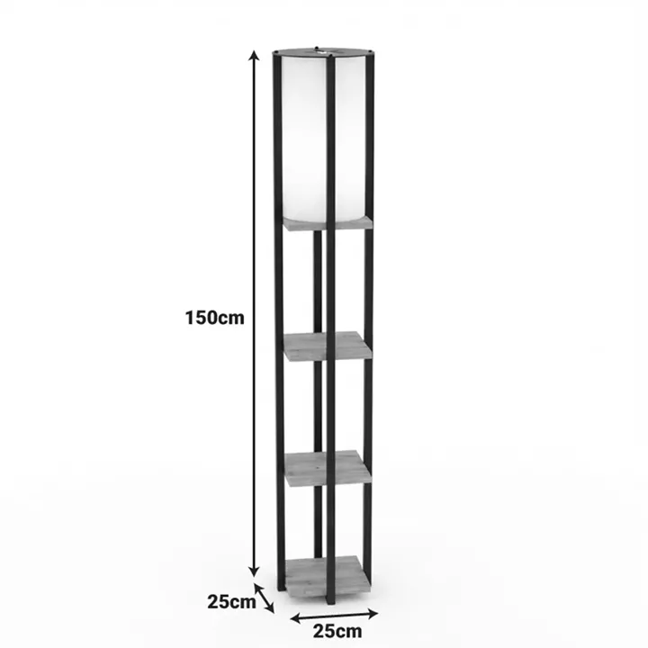 Floor lamp with shelves Starda pakoworld oak with black metal 25x25x150cm