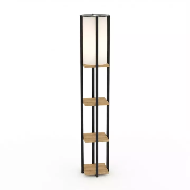 Floor lamp with shelves Starda pakoworld oak with black metal 25x25x150cm