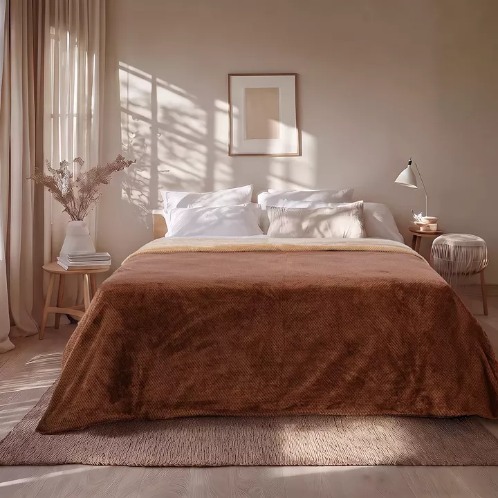 Beauty Home Κουβέρτα υπέρδιπλη διπλής όψεως Art 11601 Jacquard fleece 700gsm Fiesta Plus 220x240 Καφέ,Μπεζ