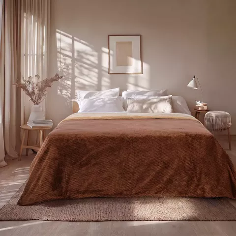 Beauty Home Κουβέρτα υπέρδιπλη διπλής όψεως Art 11601 Jacquard fleece 700gsm Fiesta Plus 220x240 Καφέ,Μπεζ
