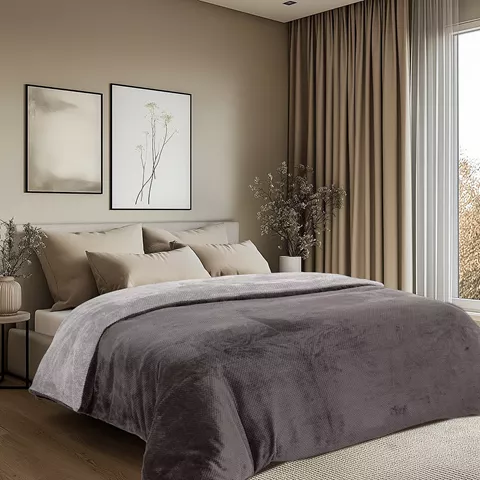 Beauty Home Παπλωματοθήκη υπέρδιπλη διπλής όψεως Art 11602 Jacquard fleece 700gsm Fiesta Plus 220x240 Ανθρακί,Γκρι