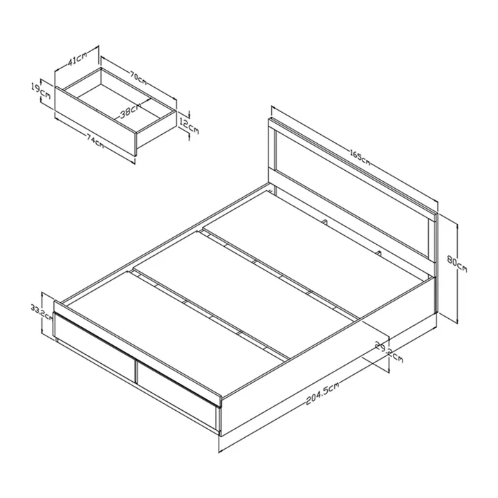 Bed with mattress and drawer Olympus Nemesis pakoworld sonoma 160x200cm