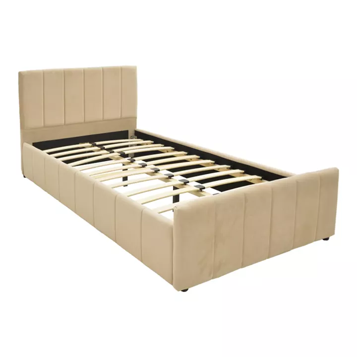 Single bed Doulia pakoworld beige velvet 100x200cm