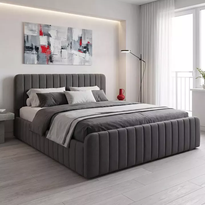 Double bed Myrelia pakoworld anthracite fabric 160x200cm
