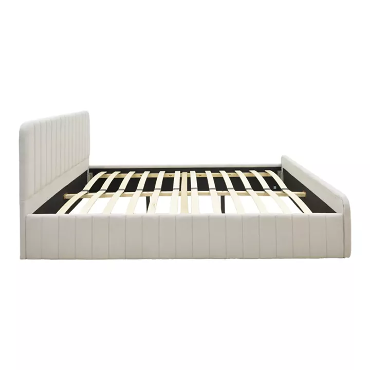 Κρεβάτι διπλό Myrelia pakoworld γκρι μπεζ ύφασμα 160x200εκ