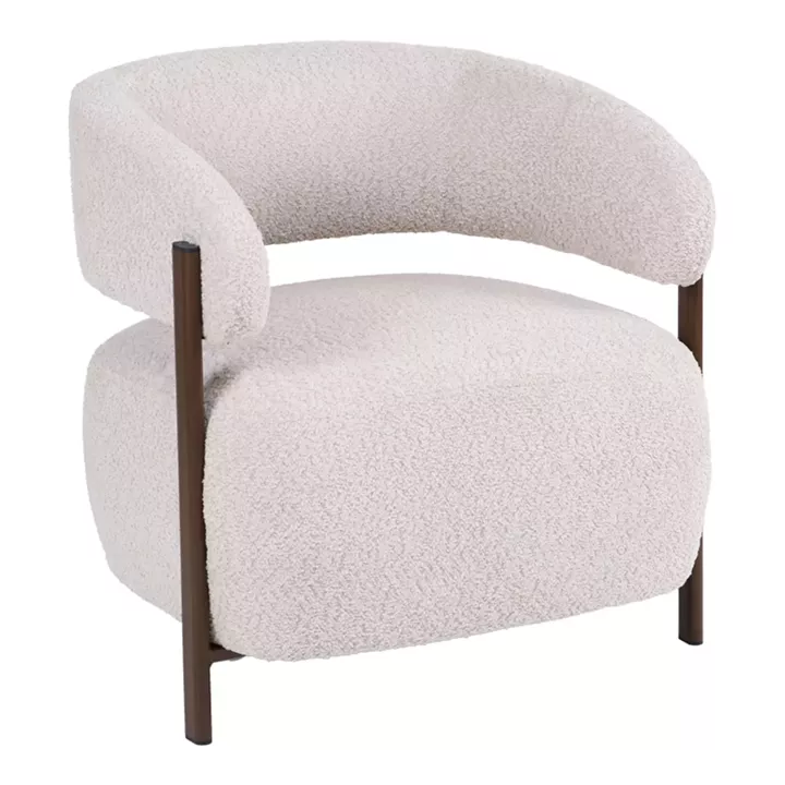 Melita armchair pakoworld beige boucle with brown metal leg 68.5x65x69cm