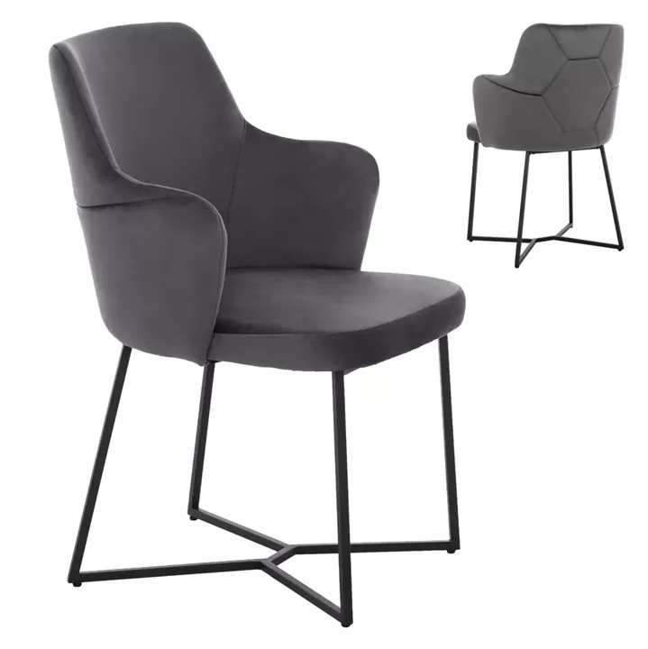 ARMCHAIR “TRIANA” HM9278.01 GREY VELVET WITH BLACK METAL LEGS 57x62x87H CM.