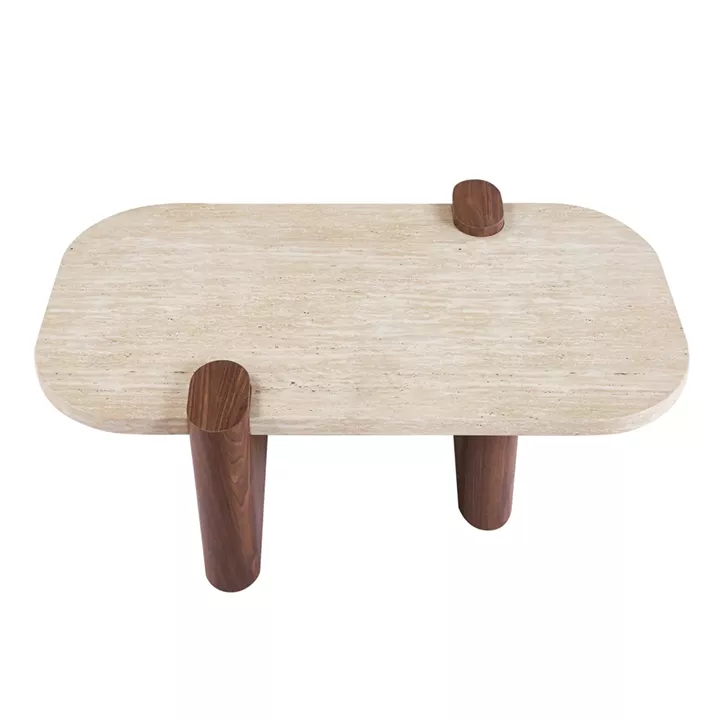 COFFEE TABLE ARDEN HM18435 MDF TOP IN TRAVERTINE STONE COLOR--MDF LEGS IN WALNUT 120x60x40Hcm.