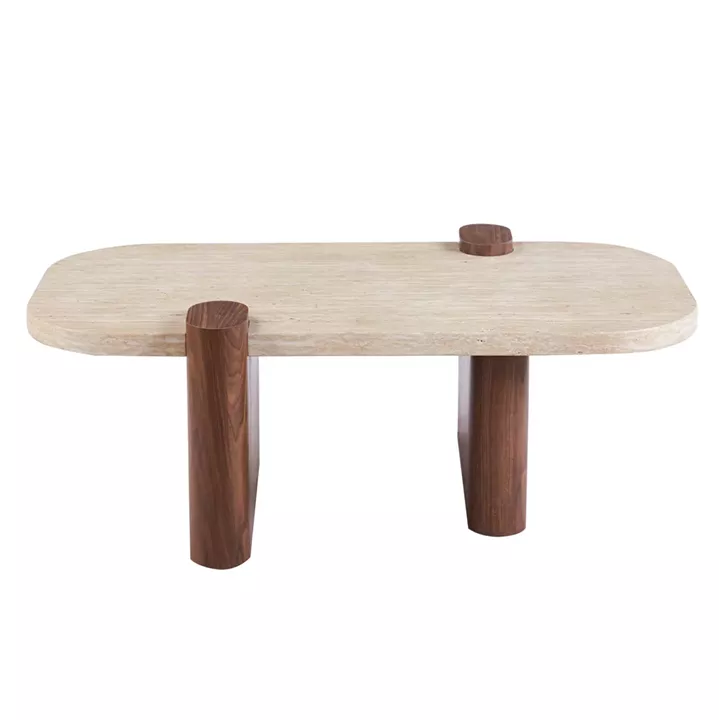 COFFEE TABLE ARDEN HM18435 MDF TOP IN TRAVERTINE STONE COLOR--MDF LEGS IN WALNUT 120x60x40Hcm.