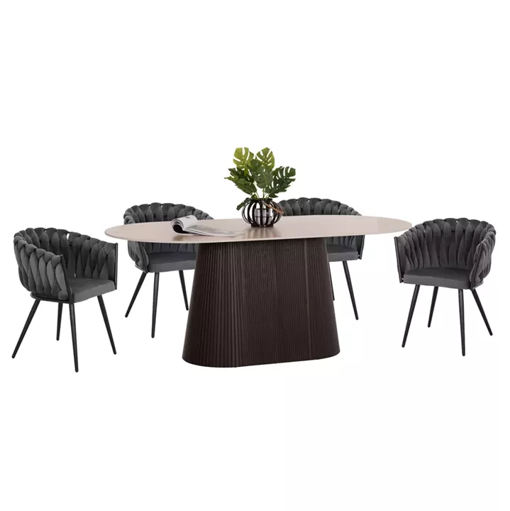 DINING SET 5PCS CATER HM12118.01 OVAL CERAMIC TOP--GREY VELVET