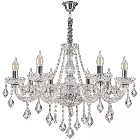 Artekko Chandelier Πολυέλαιος 10φωτος Ε14 με Διάφανο Κρύσταλλο (70x70x100)cm