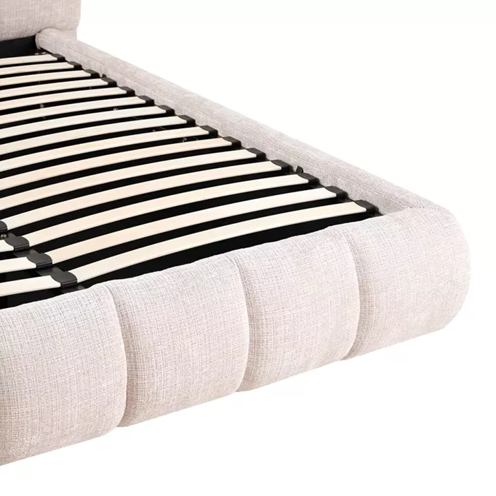 Double bed Abena pakoworld ecru boucle fabric with storage space 160x200cm