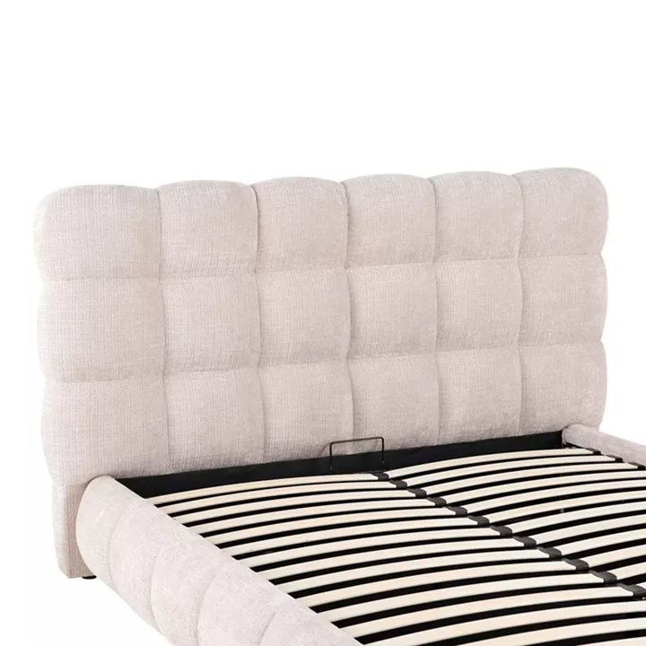 Double bed Abena pakoworld ecru boucle fabric with storage space 160x200cm