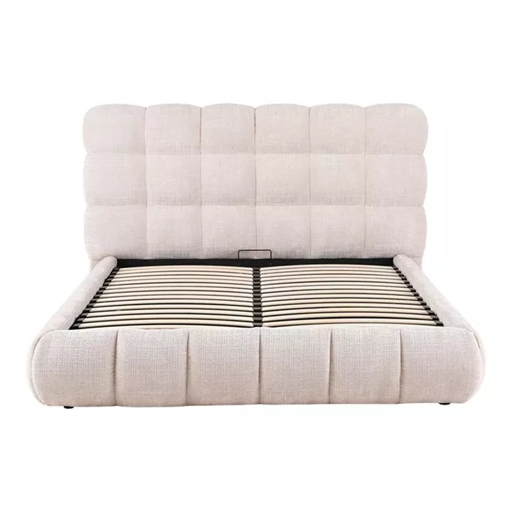Double bed Abena pakoworld ecru boucle fabric with storage space 160x200cm