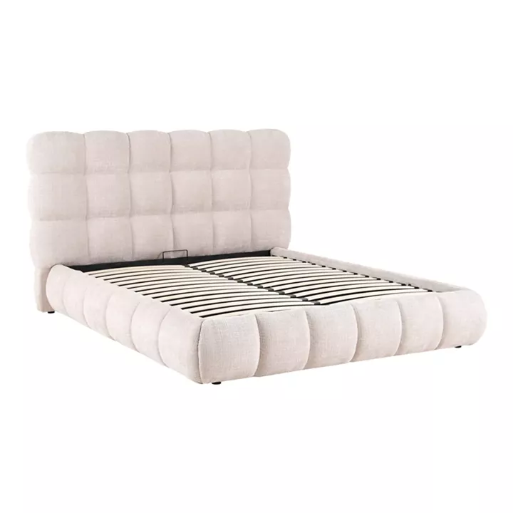 Double bed Abena pakoworld ecru boucle fabric with storage space 160x200cm