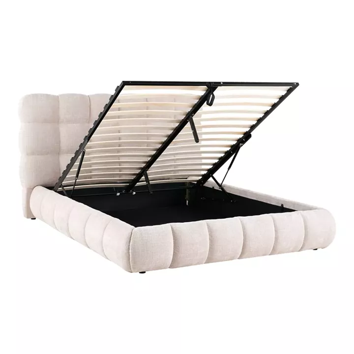 Double bed Abena pakoworld ecru boucle fabric with storage space 160x200cm