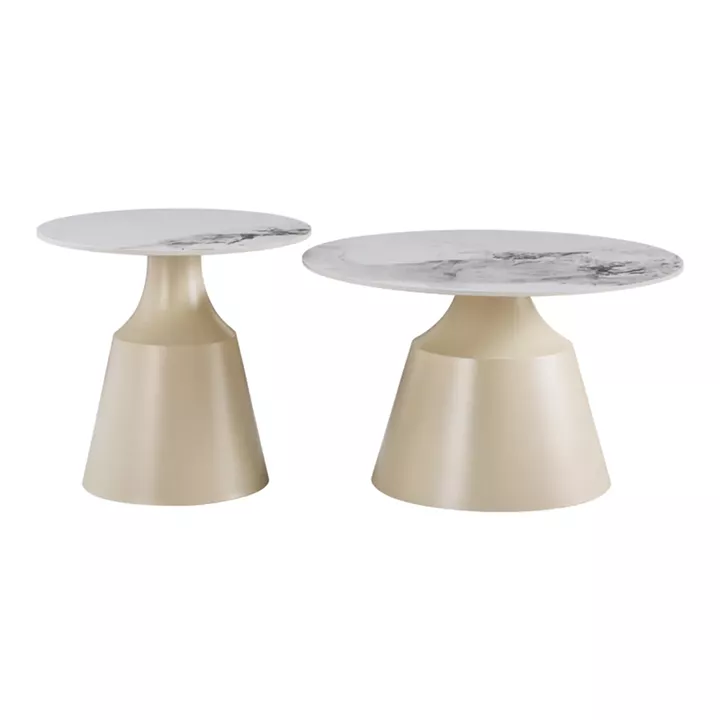 Sculpt coffee tables pakoworld set of 2 cappuccino metal-sintered stone white marble