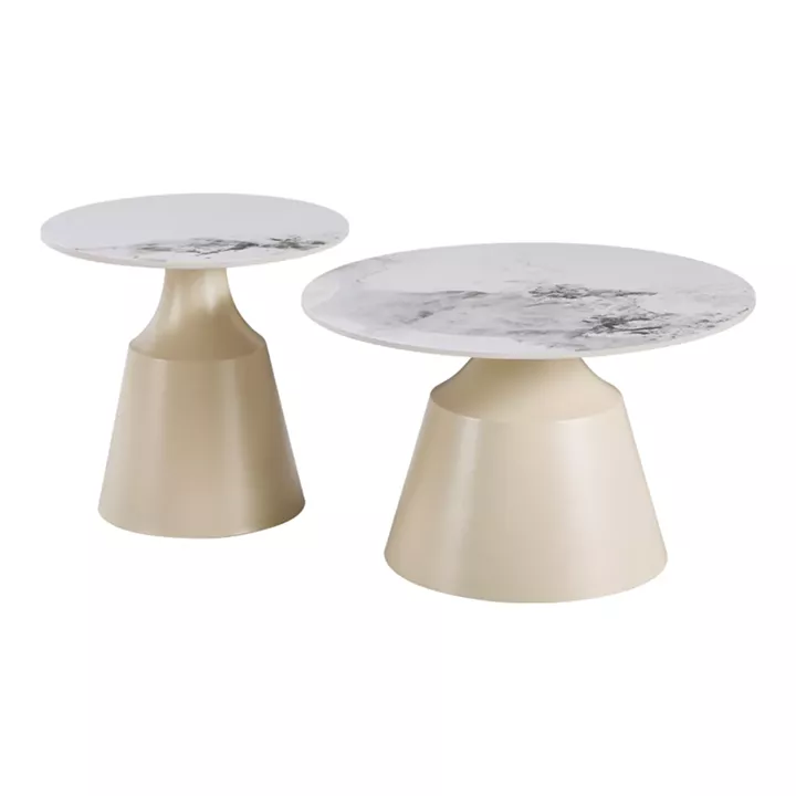 Sculpt coffee tables pakoworld set of 2 cappuccino metal-sintered stone white marble