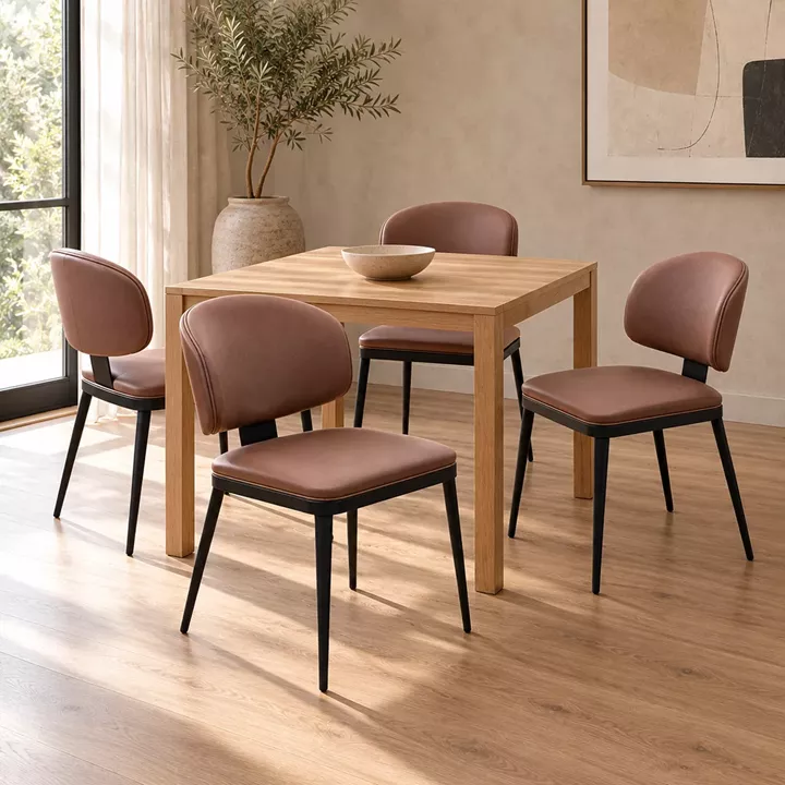 Καρέκλα Leyla pakoworld καφέ PU με μαύρο μέταλλο 46x46x82.5εκ