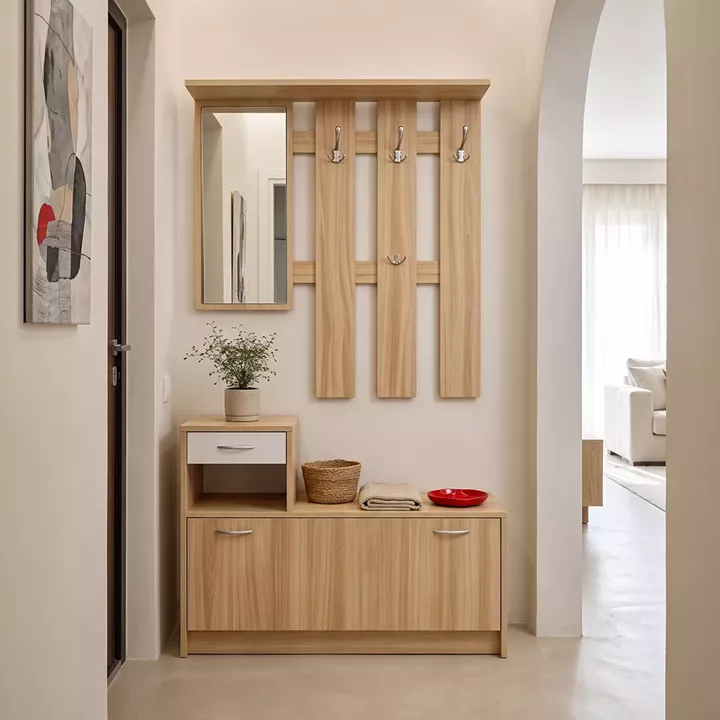 Entrance unit Jentia pakoworld with mirror sonoma with white MDF 100x24x186cm