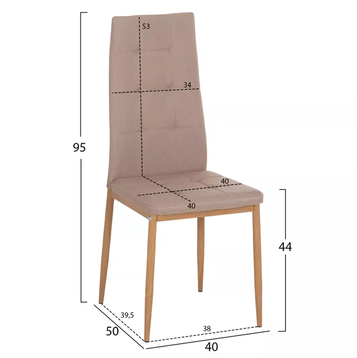 DINING CHAIR DOTER HM18405.14 BEIGE FABRIC--METAL LEGS WOOD LOOK 40x50x95Hcm