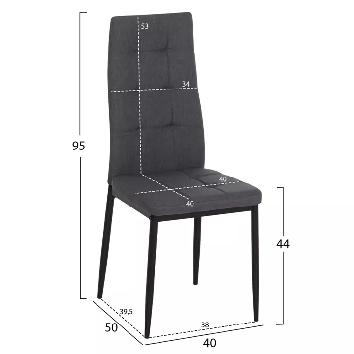 DINING CHAIR DOTER HM18405.20 GREY FABRIC--METAL LEGS BLACK 40x50x95Hcm