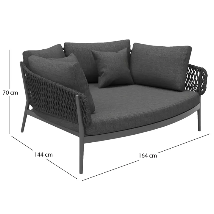 DAYBED 2ΘΕΣΙΟ ΣΕΙΡΑ CAMELLIA HM6217.01 ΣΚΟΥΡΟ ΓΚΡΙ ΑΛΟΥΜΙΝΙΟ-P.E.ΣΧΟΙΝΙ-OLEFIN 164x144x70Υεκ.