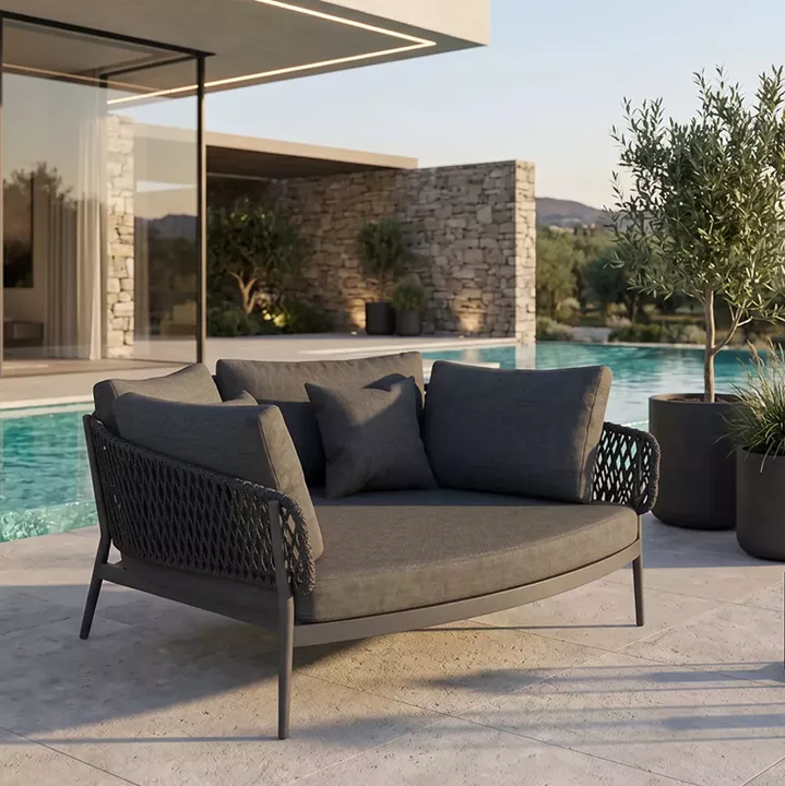 DAYBED 2ΘΕΣΙΟ ΣΕΙΡΑ CAMELLIA HM6217.01 ΣΚΟΥΡΟ ΓΚΡΙ ΑΛΟΥΜΙΝΙΟ-P.E.ΣΧΟΙΝΙ-OLEFIN 164x144x70Υεκ.