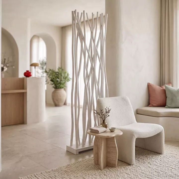 Διακοσμητικό δαπέδου Jati pakoworld teak ξύλο σε white wash απόχρωση 60x20x190εκ