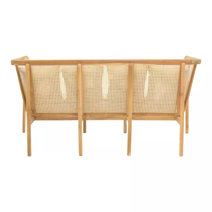 Καναπές τριθέσιος Jenta pakoworld teak ξύλο με rattan σε φυσική απόχρωση και μπεζ μαξιλάρι 203x67x92εκ