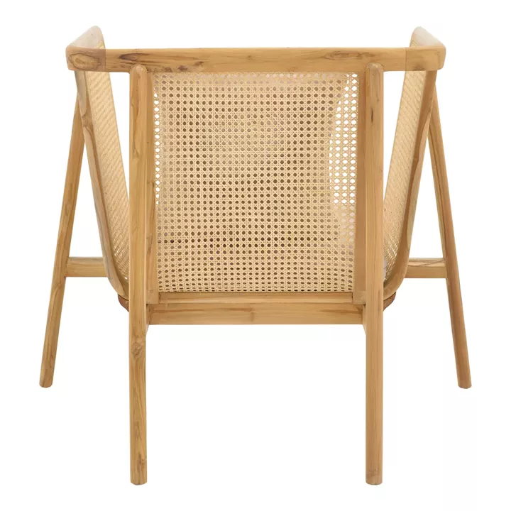 Πολυθρόνα Jenta pakoworld teak ξύλο με rattan σε φυσική απόχρωση και μπεζ μαξιλάρι 72x67x92εκ