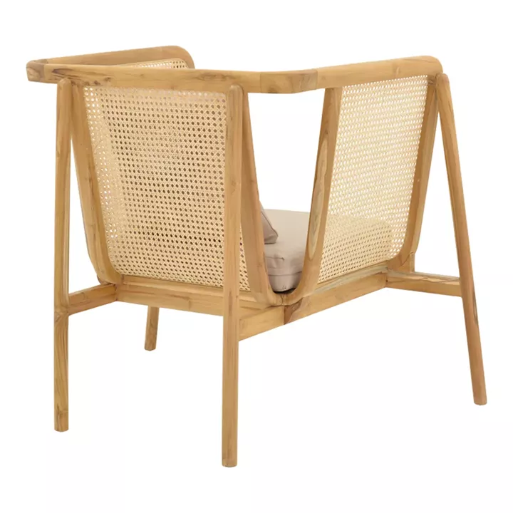 Πολυθρόνα Jenta pakoworld teak ξύλο με rattan σε φυσική απόχρωση και μπεζ μαξιλάρι 72x67x92εκ