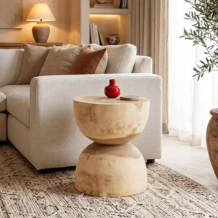 Stool Table Hourglass pakoworld suar wood in natural shade D40x45cm
