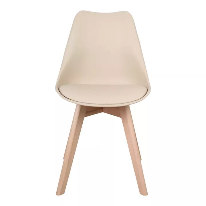 Chair Gaston pakoworld PP and PU color taupe with wooden legs in natural finish 43x51x75cm