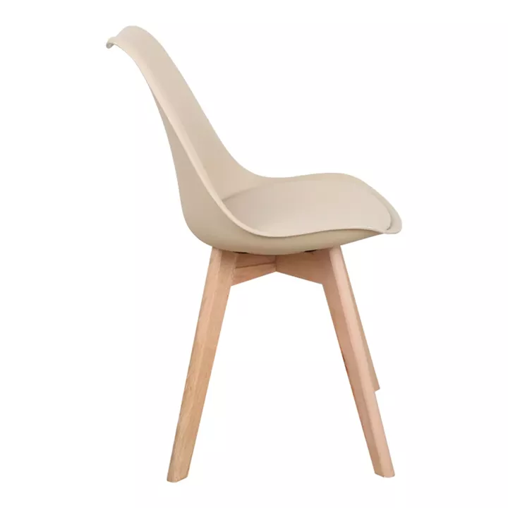 Chair Gaston pakoworld PP and PU color taupe with wooden legs in natural finish 43x51x75cm