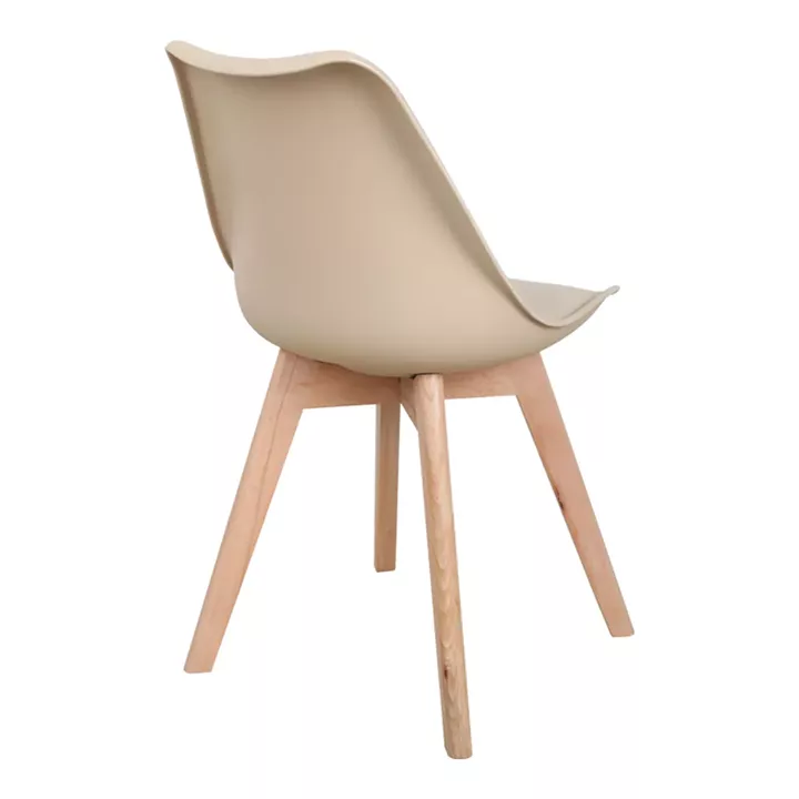 Chair Gaston pakoworld PP and PU color taupe with wooden legs in natural finish 43x51x75cm