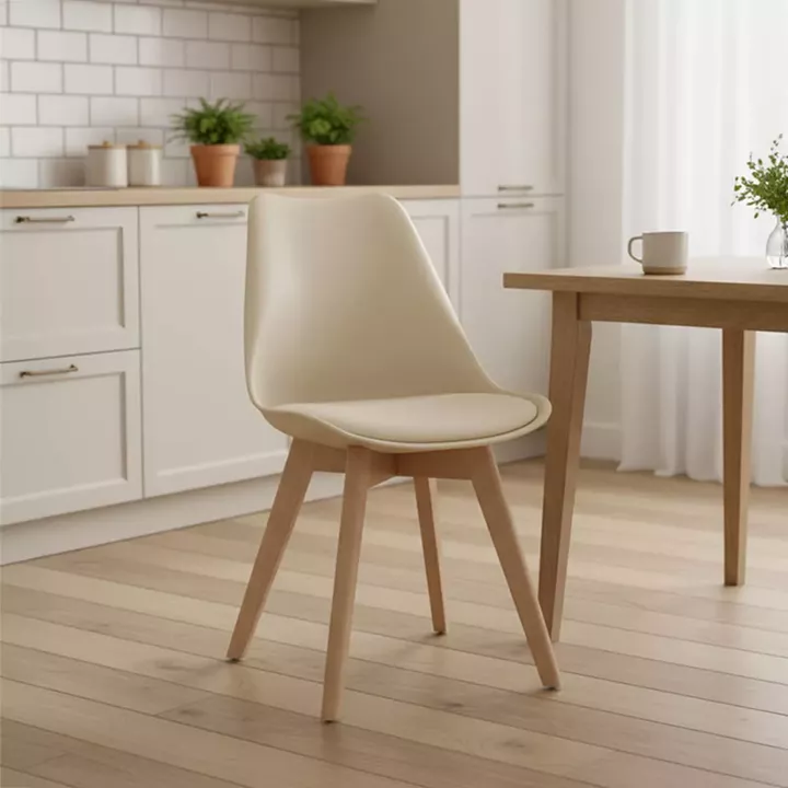 Chair Gaston pakoworld PP and PU color taupe with wooden legs in natural finish 43x51x75cm