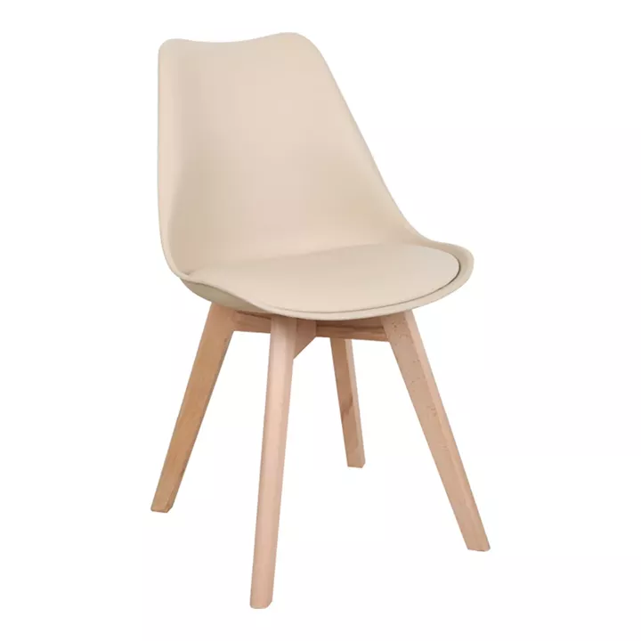 Chair Gaston pakoworld PP and PU color taupe with wooden legs in natural finish 43x51x75cm