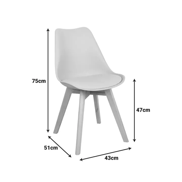 Chair Gaston pakoworld PP and PU color white with wooden legs in natural finish 43x51x75cm