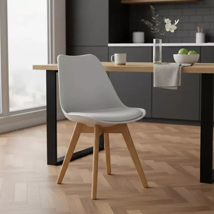 Chair Gaston pakoworld PP and PU color white with wooden legs in natural finish 43x51x75cm