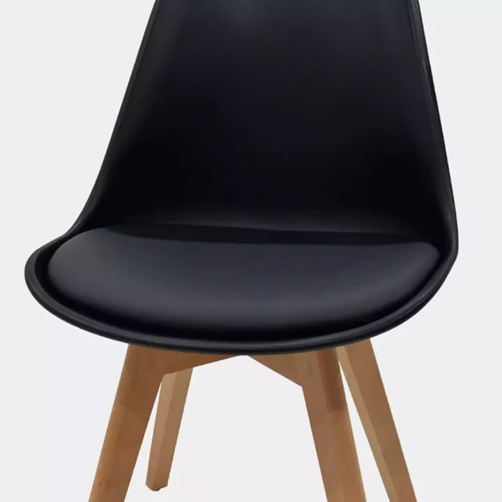 Chair Gaston pakoworld PP and PU color black with wooden legs in natural finish 43x51x75cm