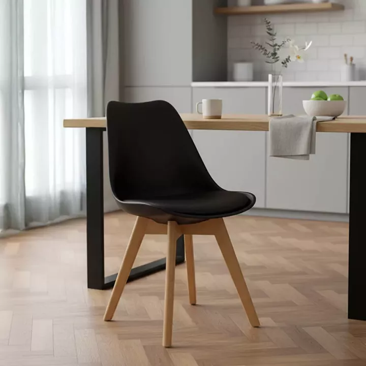 Chair Gaston pakoworld PP and PU color black with wooden legs in natural finish 43x51x75cm