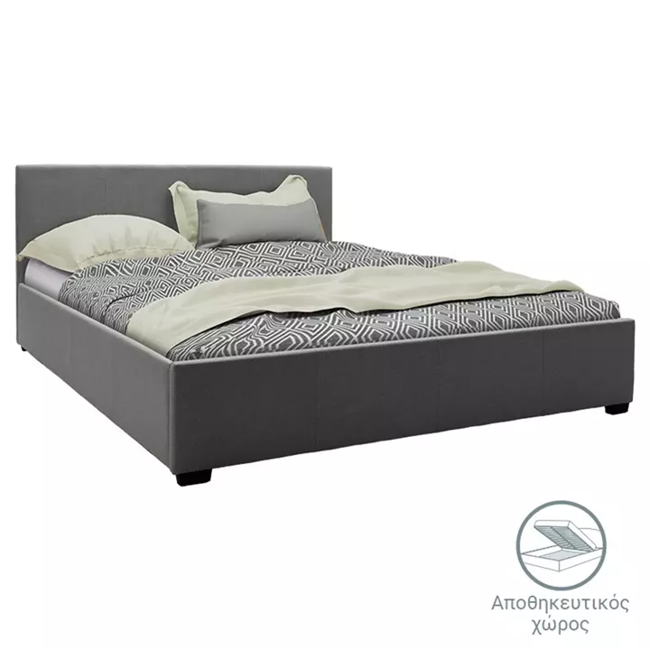 Bed with mattress and storage space Norse-Resty pakoworld fabric charcoal gray 160x200cm