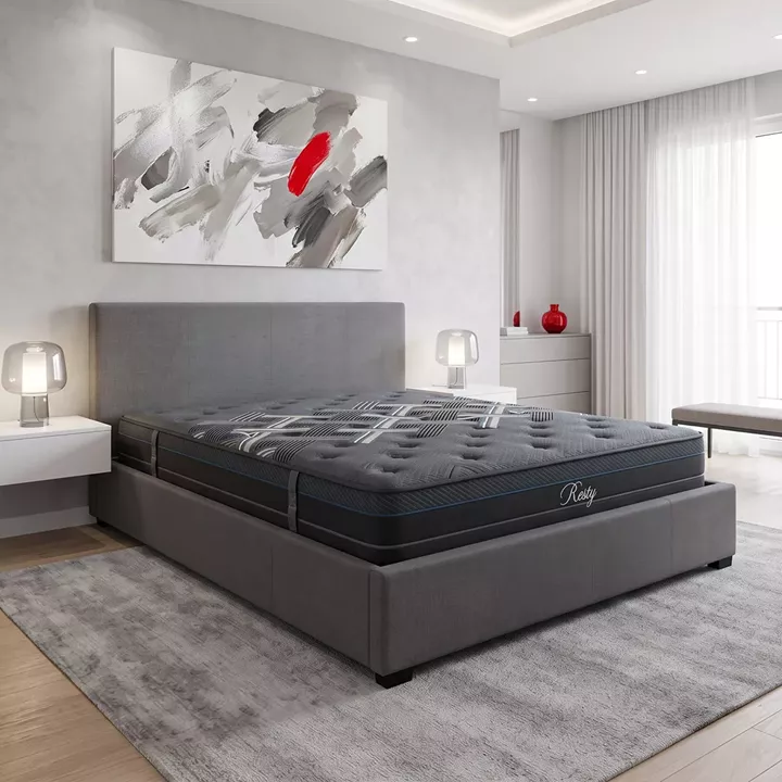Bed with mattress and storage space Norse-Resty pakoworld fabric charcoal gray 160x200cm