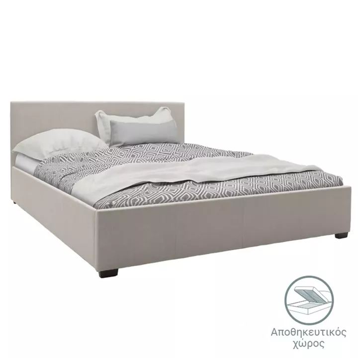 Bed with mattress and storage space Norse-Resty pakoworld fabric ecru 160x200cm