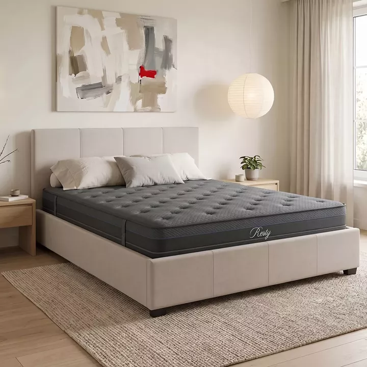 Bed with mattress and storage space Norse-Resty pakoworld fabric ecru 160x200cm