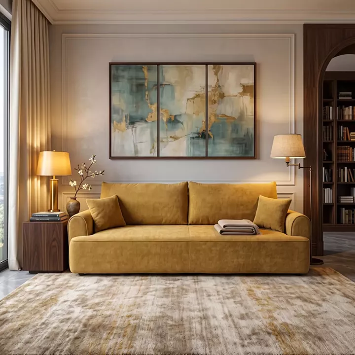 Three seater sofabed Storida pakoworld with storage space yellow fabric 255x94x92cm