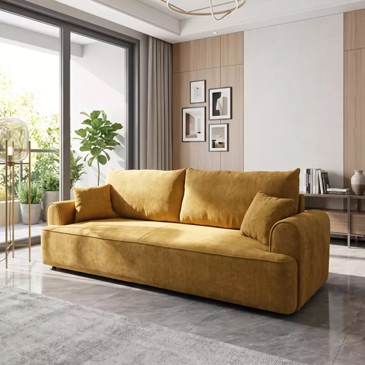 Three seater sofabed Storida pakoworld with storage space yellow fabric 255x94x92cm